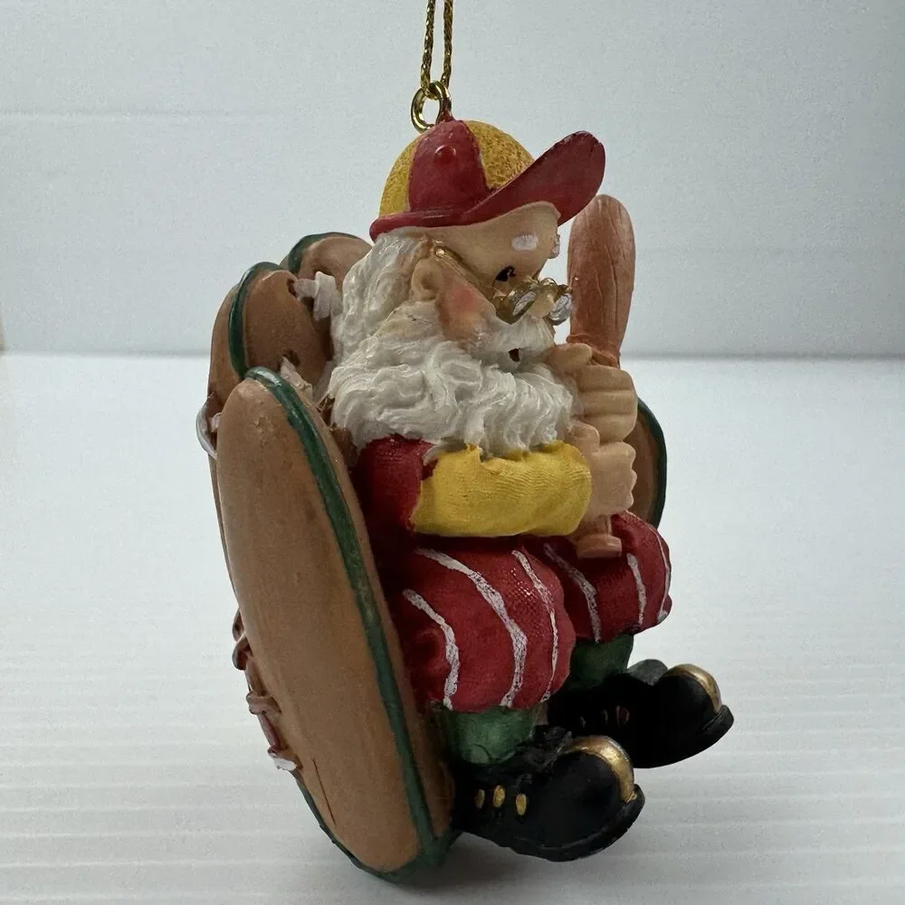 Vintage Baseball Santa Ornament Santa Holding Bat in Glove Chair Sports Xmas